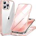 Miracase Glass Case for iPhone 13 Pro Max 6.7 inch, Upgrade Full-Body Clear Bumper Case with Built-in 9H Tempered Glass Screen Protector for iPhone 13 Pro Max, Clear Pink