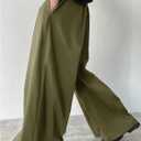 OYOANGLE Men's Baggy Dress Pants Wide Leg Pleated Loose Work Trousers (Green, L)