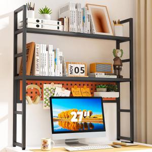 Brakki Desk Shelf, Desk Hutch Bookshelf, Desktop Shelf with Pegboard, Black, 35.43"x7.87"x37.4"