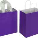 Oikss 50 Pack 8x4.75x10 Inch Medium Purple Kraft Paper Bags with Handles Bulk for Birthday Wedding Party Favors Grocery Retail Shopping Takeout Business Goody Craft Gift Bags Sacks, (50pcs Count)