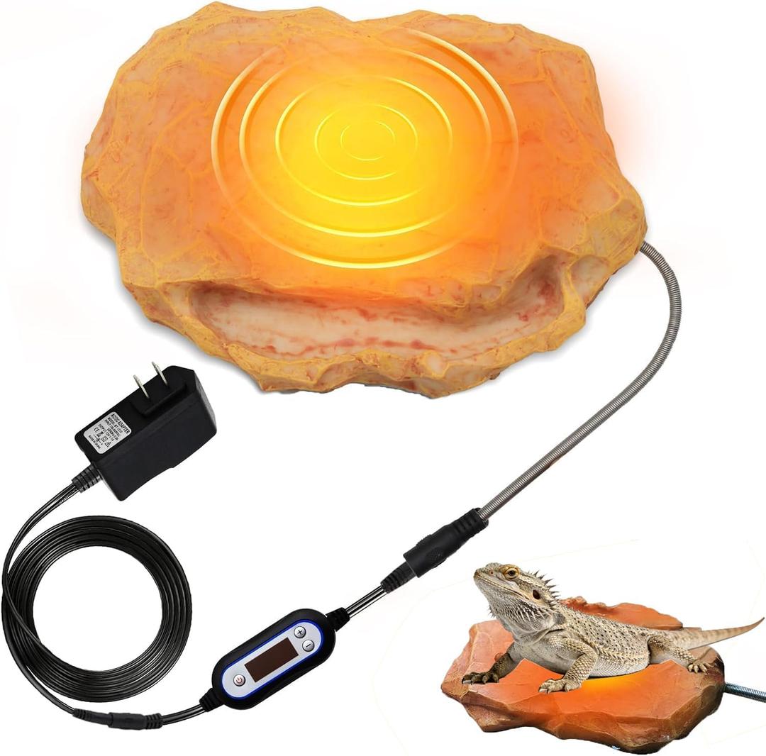 MECESOR Heat Rocks for Reptiles Heat Rock with Feeding Trough & Temperature Control-Basking Climbing Warmer Heated Rock for Bearded Dragons,Turtles,Snakes,Lizards-Orange