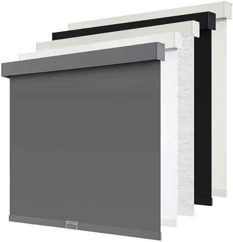 SUNOFF Cordless Blackout Roller Shades Blinds for Windows Free-Stop,Pull Down Room Darkening with Valance,Thermal Insulated Woven Fabric Window Door Blinds for Home,Office,Grey 20" W x 72" L