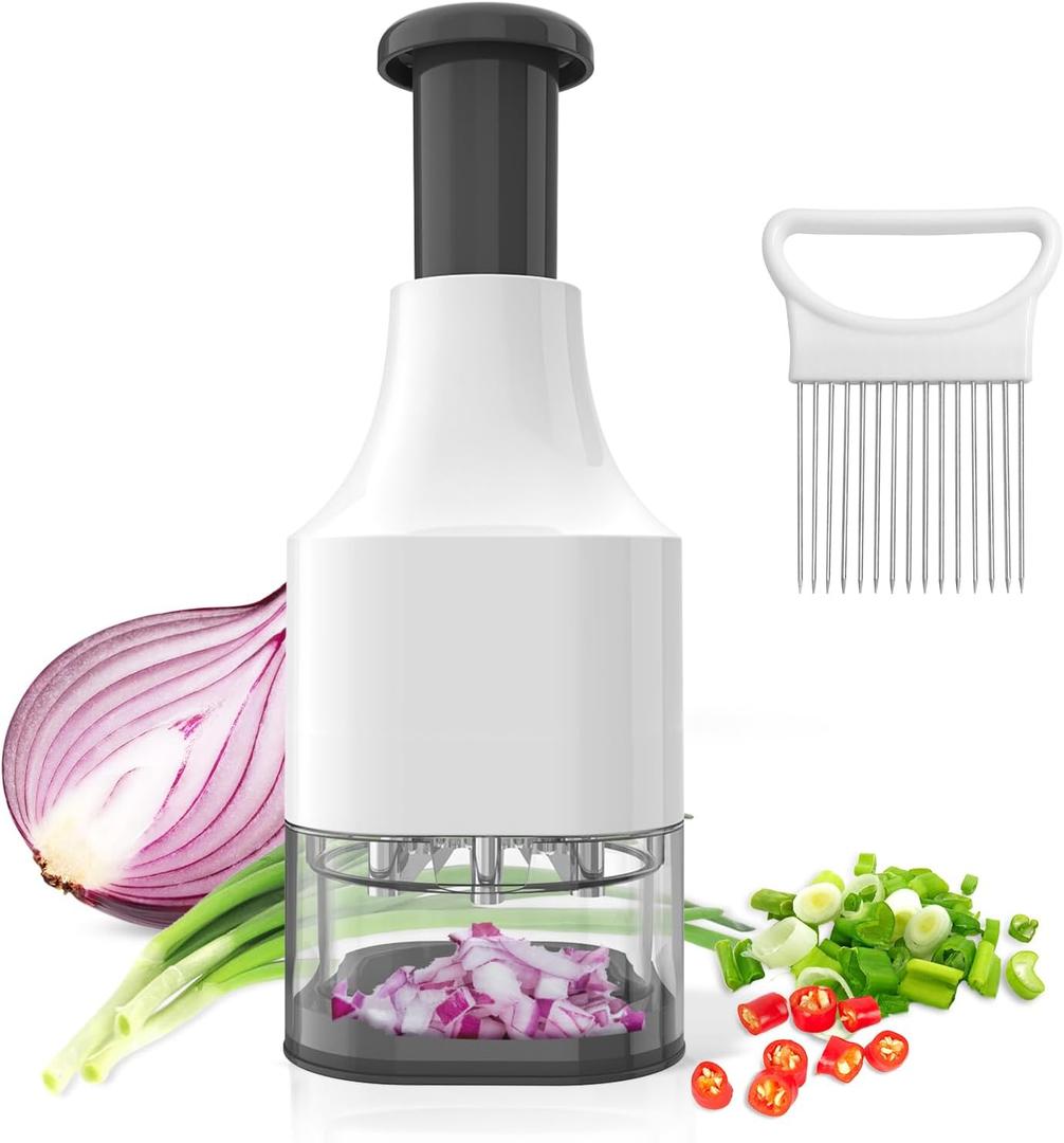 Vegetable Chopper: Pro Food Chopper with Stainless Steel Blade Chopper - Veggie Chopper with Container for Onion Salad Nut Slicer Dicer Cutter - Kitchen Essentials