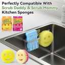 [Space Saving] Sponge Holder for Kitchen Sink, Great for Scrub Daddy / Scrub Mommy Sponges, Rust-proof Sink Sponge Caddy Organizer for Dish Brush, Scrubber - 2 Mounting Options (Suction Cups & Hooks)