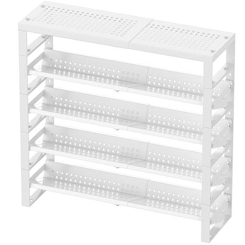 Jojocross Expandable, Stackable, Adjustable Spice Rack kitchen Organizer,Metal Pantry Storage Shelves - Multi-Tier Shelf for Cabinet, Countertop, Pantries, Cupboard or Wall Mount,White