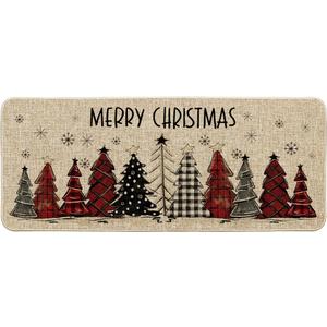 Artoid Mode Xmas Trees Snowflakes Merry Christmas Doormat, Winter Home Decor Low-Profile Runner Rug Door Mat Floor Mat for Indoor Outdoor 24x59 Inch (Beige)