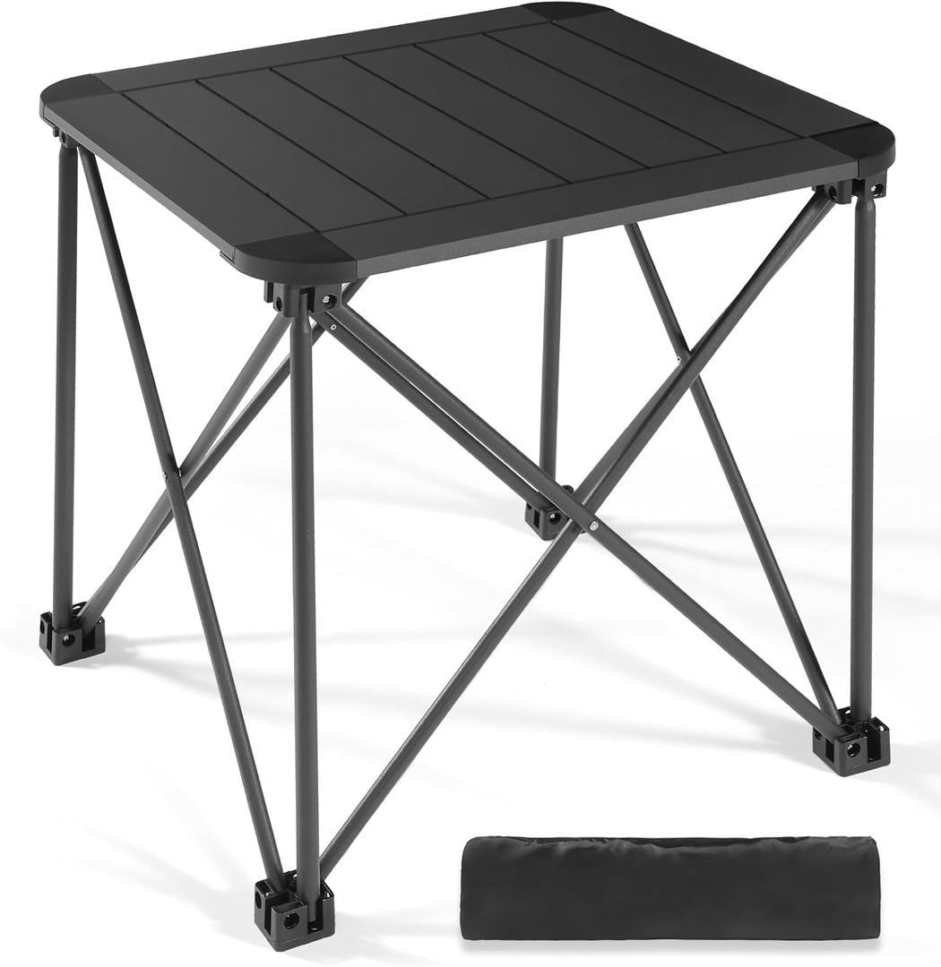 Tesouro Folding Camping Square Table with Carry Bag, Lightweight Aluminum Square Table for Outdoor, Camping, Picnic, Backyards, BBQ (Black-Small)