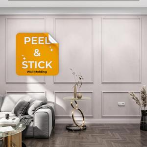 Peel and Stick Wall Molding Kit, Pre-Cut Paintable Wall Trim, No Nails No Glue, Easy DIY Installation, 6 Piece (3 Top & 3 Bottom Frames)