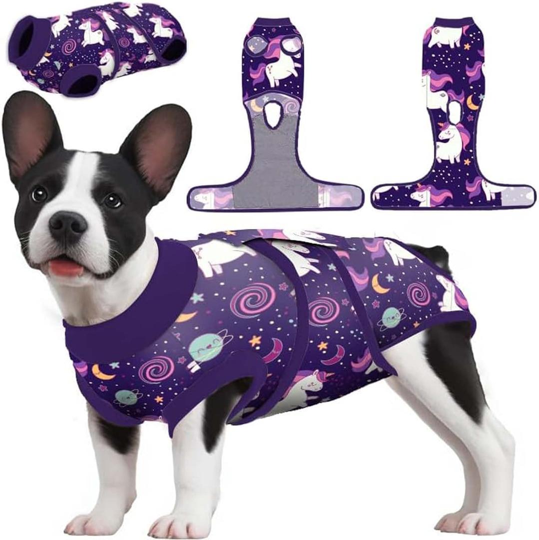 PetWarm Recovery Suit for Male Dogs Neutered, Dog Surgical Recovery Suit, Spay and Neuter, Prevents Licking After Surgery Onesie, Pet Recovery Suit for Dogs, Unicorn Pattern, Purple, XL (X-Large (Back:20.1-24.8'', Weight:42-75LB)