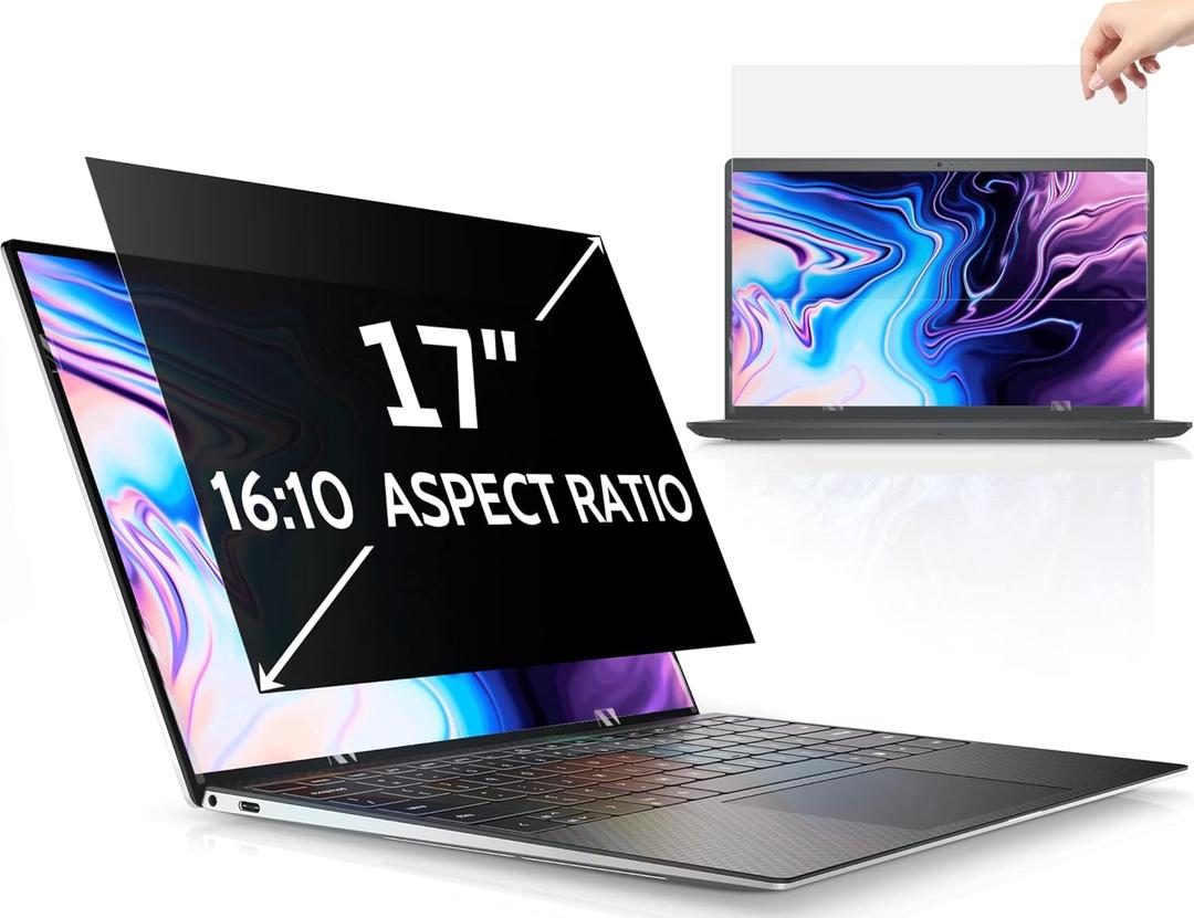 Peslv 17 Inch Laptop Privacy Screen Compatible With Lenovo Hp Dell Acer Asus Thinkpad Xps, 16:10 Aspect Removable Anti Glare Blue Light Filter Protector, 17inch Computer Monitor Security Shield