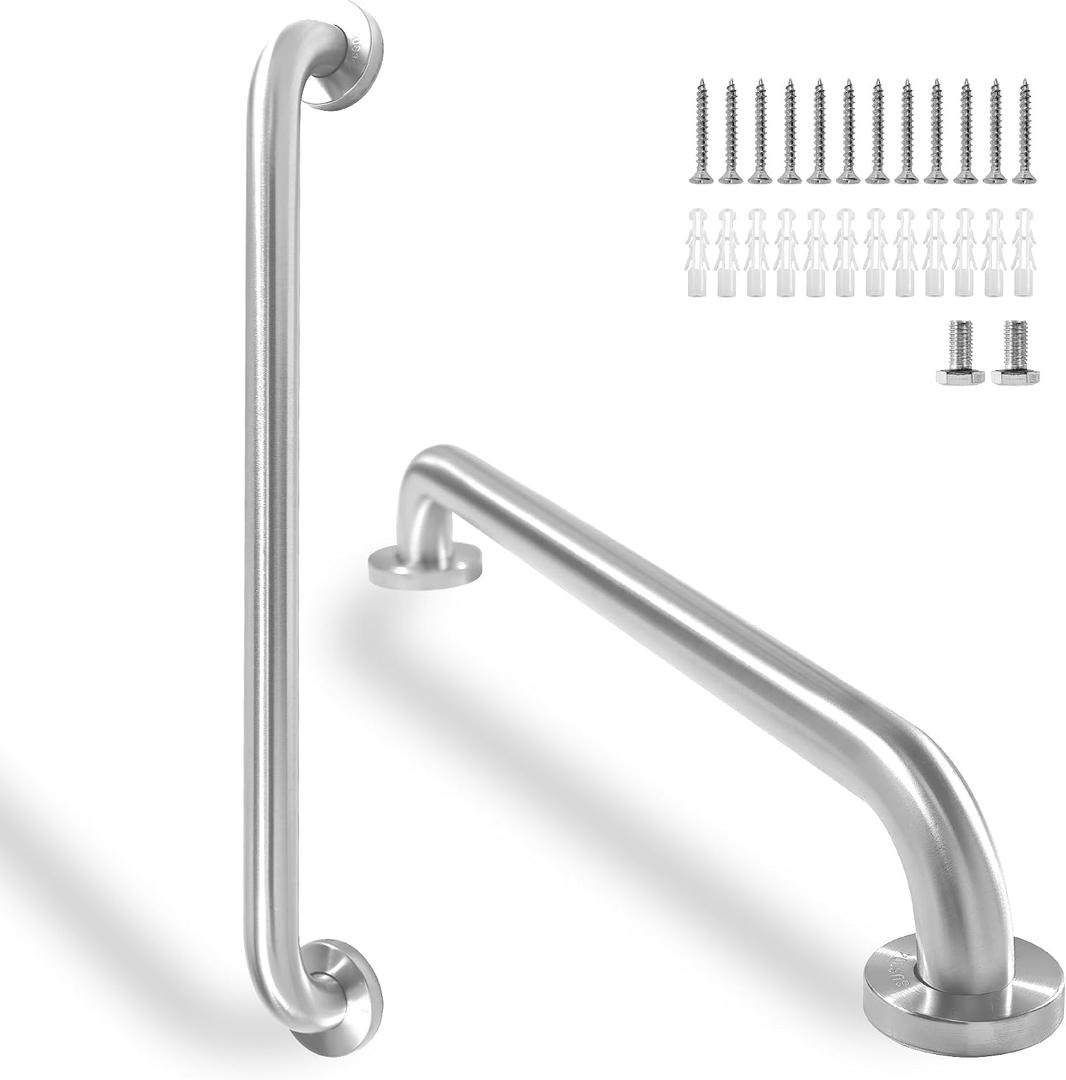 Shower Grab Bar, 2 Pack 24 Inch Brushed Nickel Bathroom Safety Bar, 1.25" Diameter 304 Stainless Steel Grab Bars for Bathtubs and Showers, Handicap Shower Grab Bar for Seniors Elderly