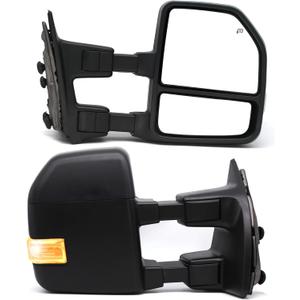 BOOLEE NEW Towing Mirrors fit for 1999-2016 Ford Super Duty F250 F350 F450 F550 Pickup Side Tow Mirrors Heated Power Glass Adjustment Turn Signal LED Auxiliary Light Black Cap Pickup Truck (99-16 F250 350 450 Towing Mirrors Black)