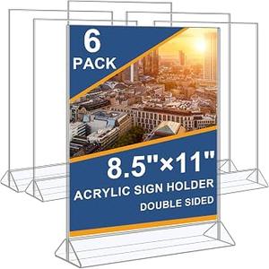 Seencool Acrylic Sign Holder 8.5 x 11 Vertical Double-Sided Flyer Display Stands, Plastic Table Menu Stand, Clear Picture Paper Frames for Office Home Store Restaurant 6Pack
