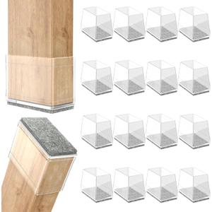 Rectangle Chair Leg Protectors for Hardwood Floors,16 PCS Silicone Covers to Protect Wood Tile Floors Felt Pads Furniture Leg Caps Reduce Noise. Easy to Move.(Clear,0.75 x 1 Inch,Rectangular)