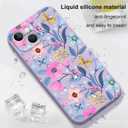 for iPhone 13 Case Fashion Flower Pattern Slim Liquid Silicone Dropproof for iPhone 13 Phone Cover 6.1 inch-Flower Purple