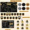 20th Birthday Decorations for Her Him, 18PCS Black Gold Back in 2006 Banner Decorations, Bday Backdrop, 20 Year Old Banner for Daughter Son, Birthday Card, 6 Paper Poms 9 Honeycomb Balls