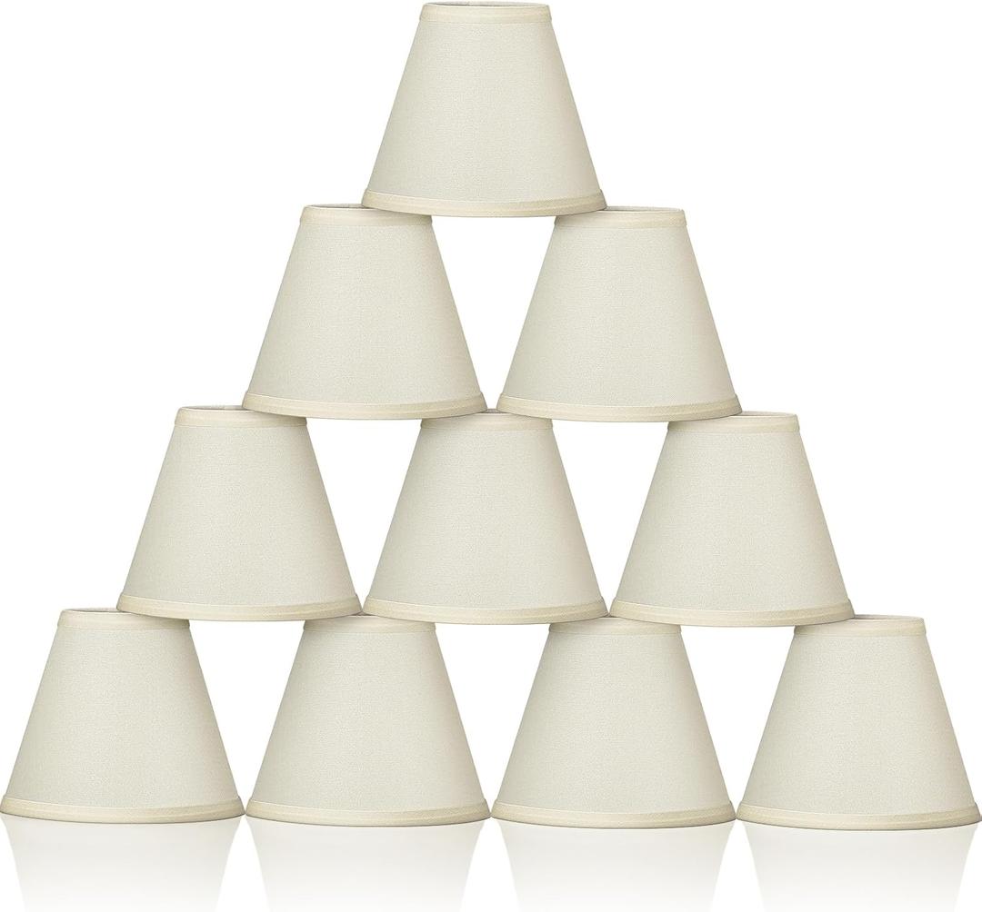 Chandelier Lamp Shades Small Lamp Shade Clip on Fitter Lampshade Linen Lamp Shades, 3" x 6" x 5", Set of 10 (Beige)