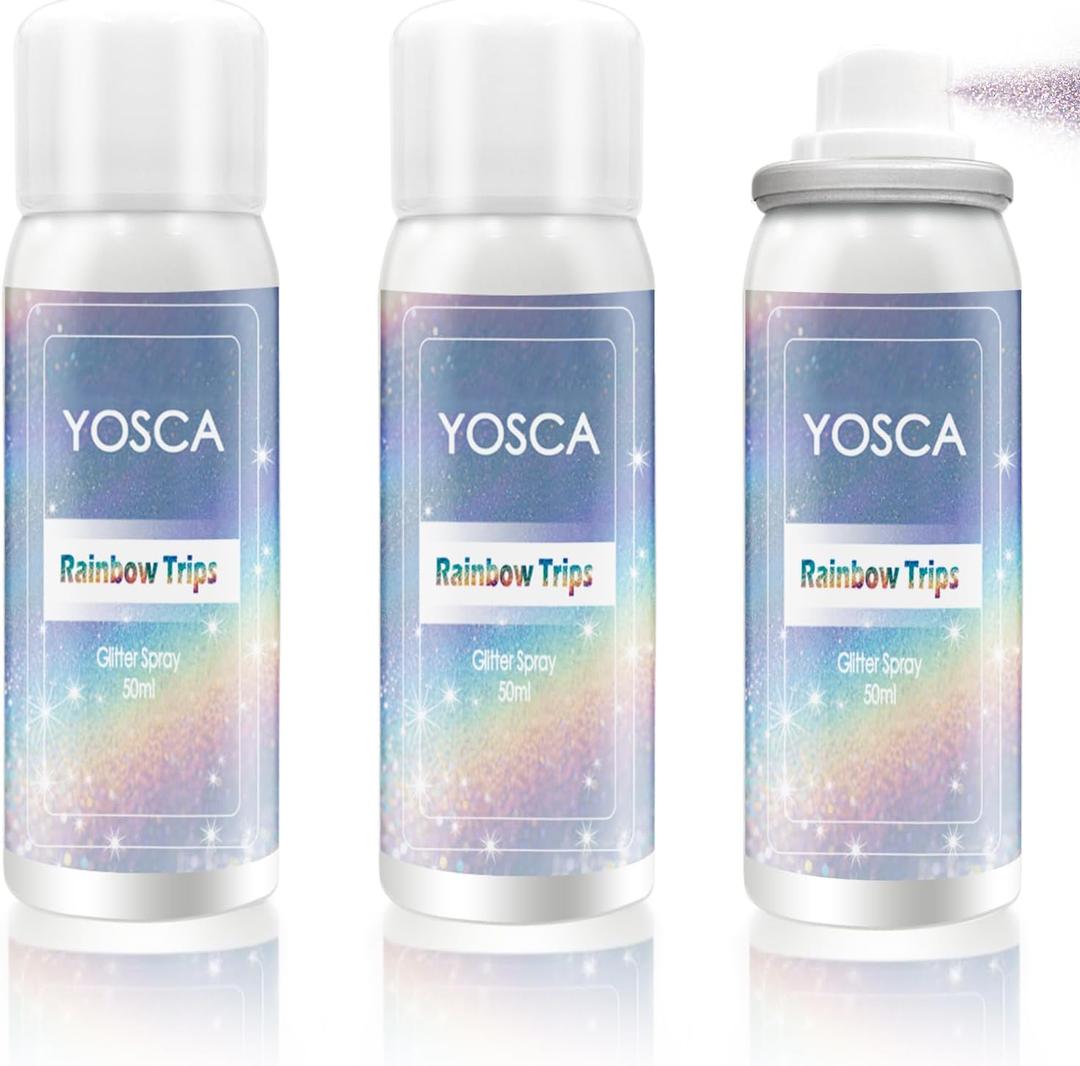 Yosca Body Glitter Spray, 3Pcs Holographic Silver Travel Shiny Glitter Spray for Body Hair Clothes Pride Accessories, Long-Lasting Shimmer Powder Hairspray for Festival Concert Party Rave Accessories