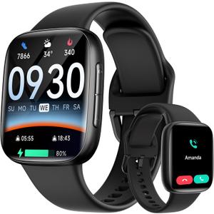Smart Watch for Men Women, 1.85" AMOLED Screen Smartwatch Compatible iPhone/Samsung/Android (Answer/Make Call), 100+ Sport Modes Fitness Tracker with Heart Rate/SpO2/Sleep Monitor 3ATM Waterproof (Black)
