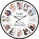 12 Photo Collage Family Wood Wall Clock, Rustic Farmhouse Wall Clock, Large Oversized Wall Clocks for Home, Kitchen, Living Room, Silent Battery Powered 24 Inch White