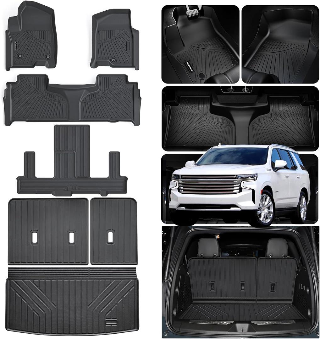Floor Mats for 2021-2024 2025 Chevrolet Chevy Tahoe/GMC Yukon 7 Seats 2 Row Bucket Seats (Not for XL) & Trunk Mat & Backrest Mat,TPE All Weather Protection Car Full Set Liner Accessories