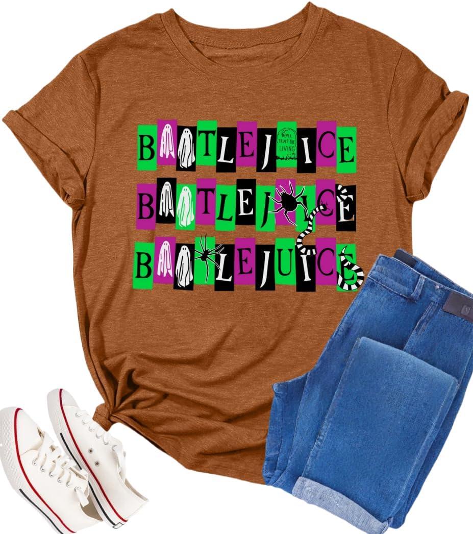 Halloween Shirts for Women Spooky T Shirts Funny Halloween Graphic Tees Party Gifts Casual Loose Short Sleeve (M)