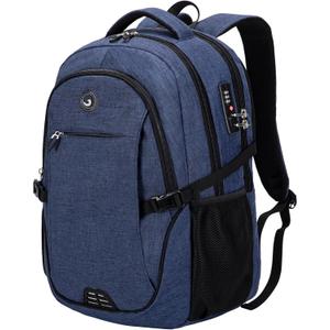 SHRRADOO Anti Theft Laptop Backpack Travel Backpacks with Combination Lock for Women Men High School College Backpack Computer Bag Fits 17 Inch Laptop,Royal Blue