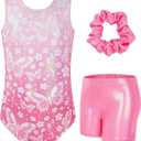 JiAmy Gymnastics Leotards for Girls, Sleeveless Sparkly Dance Biketards with Shorts Ballet Tumbling Outfit for 3-4T