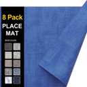 homing Faux Leather Heat Resistant Placemats 8 Packs, Waterproof Wipeable Dining PU Place Mats for Indoor & Outdoor, Easy to Clean, Sea Blue