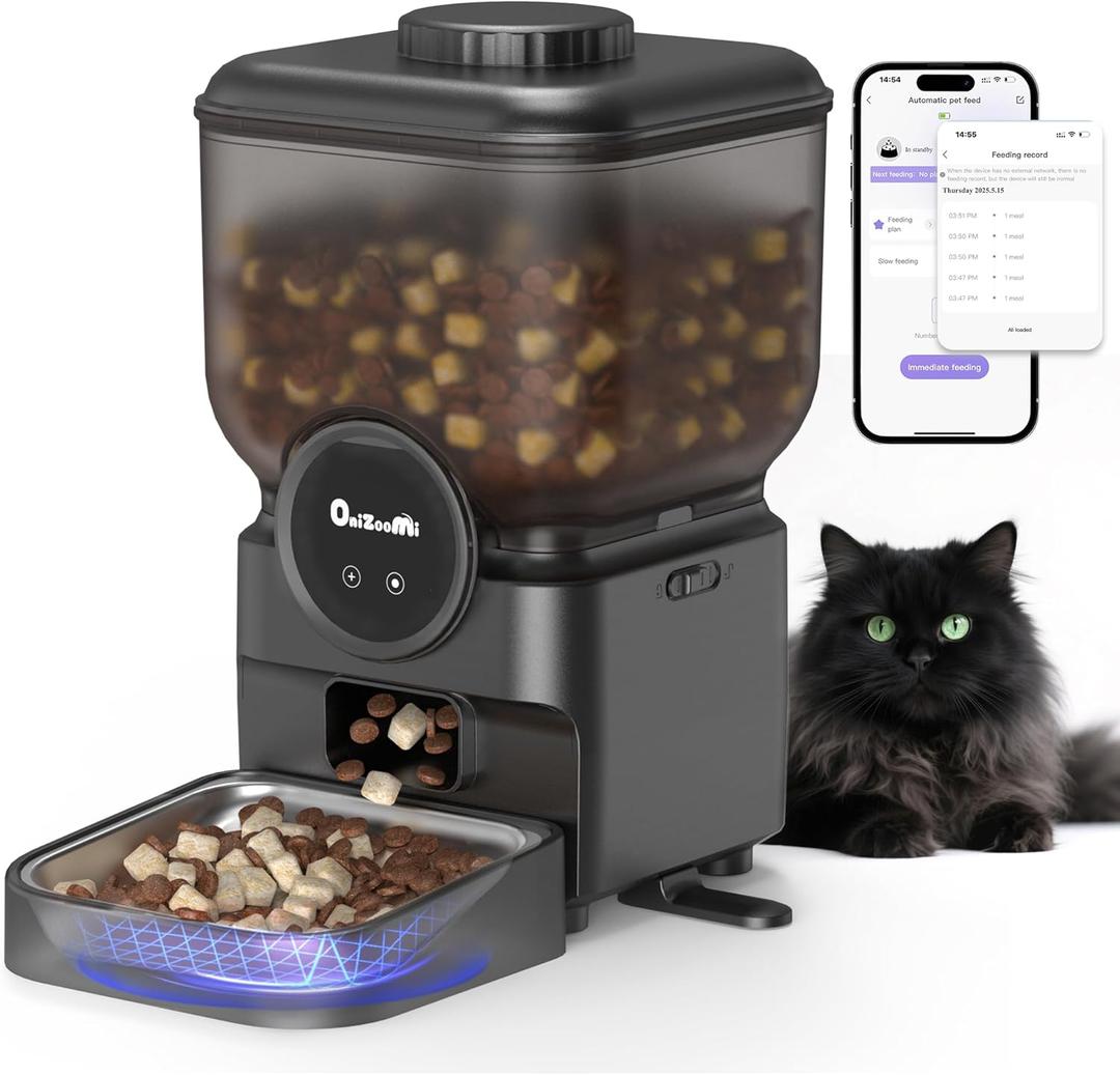 Automatic 6L Cat and Dog Feeder - Pet Feeder with WiFi and Smart Control via App - for Cats and Small Dogs, Auto Timed Food, Stainless Steel Bowl, Dual Powered, 12-Day Battery Life After Power Off (Graphite Black)