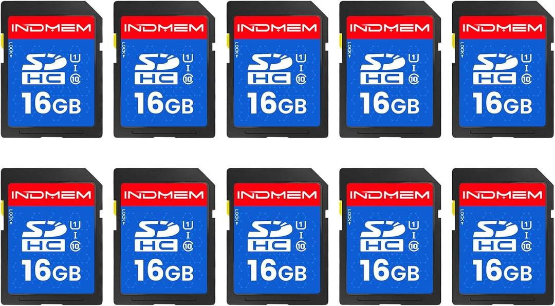 INDMEM SD Card 16GB, 10-Pack UHS-I Class 10 MLC Flash Memory Card, High-Speed Secure Digital Cards for Cameras, DSLR, Action Cams - Reliable Storage