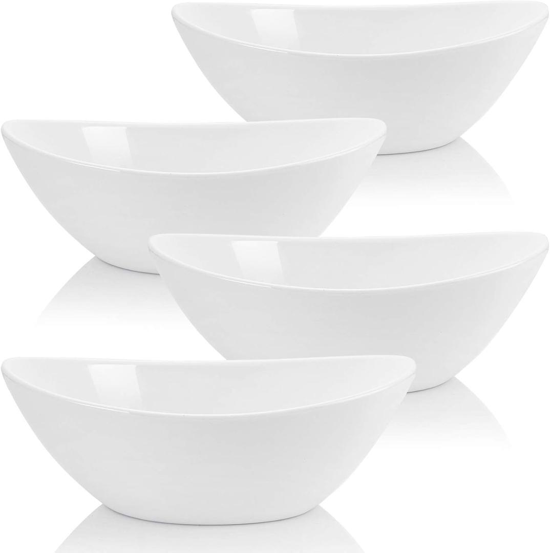 Lawei 4 Pack 9" Porcelain Serving Bowls, 36 Oz Oval Ceramic Mixing Bowls, Large Serving Dishes for Salads, Spaghetti, Dessert, Veggie, Potatoes and Fruits, Side Dishes, Microwave & Dishwasher Safe