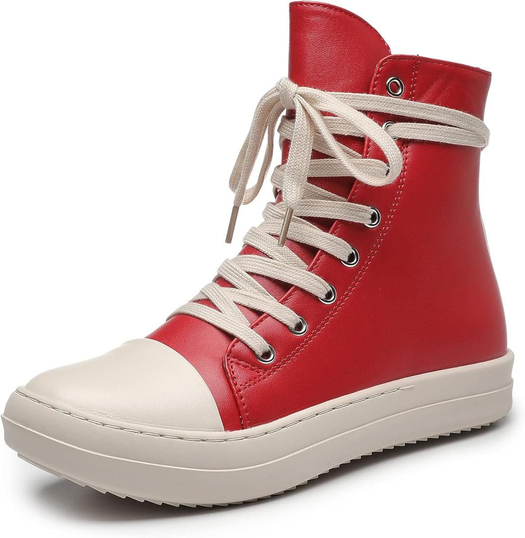 MOFEEDOUKA Womens High Top Sneakers Lace Up Comfort Platform Walking Canvas Shoes with Zipper, Size 5.5