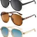 ANYLUV Womens Polarized Sunglasses Lightweight Round Sunglasses for Women Men with UV Protection 3 Packs (C26 Black/Grey+tortoise/Brown+clear Brown/Green & Brown)