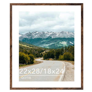 QOTIB Wood 22x28 Picture Frame with 18x24 Mat, Display 18x24 with Mat or 22x28 Without Mat, Wood 22 by 28 Photo Frame, 22 x 28 Frame for Wall Hanging Display, Deep Brown