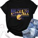 Women's Football Team T-Shirts - Vintage & Casual Short Sleeve Tees for Fans (Black, L)