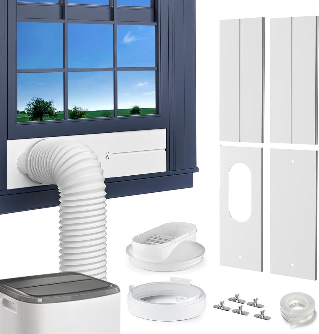 Portable AC Window Vent Kit, with 5.9" Exhaust Hose, 5.9" Coupler and Bird Guard, Adjustable Air Conditioner Window Seal Kit Length Range (17" to 63"), Universal Sliding AC Vent Kit
