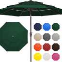 JEAREY 9FT 3 Tier Patio Umbrella Outdoor Market Umbrella Table Umbrellas with 8 Ribs 1.5 Pole Push Button Tilt and Crank UV Protection for Garden,Dark Green