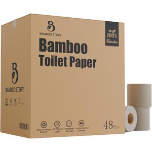 Bamboo Story, Bamboo Toilet Paper Unbleached, 48 Rolls, 3 Ply and 300 Sheets Bamboo Toilet Tissue - FSC Certified, Biodegradable, Chemical Free, Plastic Free, BPA Free, Septic Safe Toilet Paper