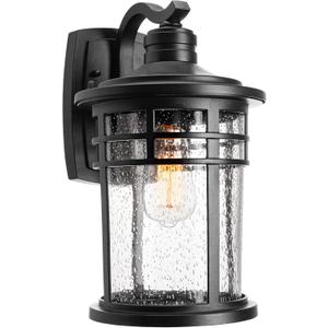 Darkaway Large Outdoor Porch Lights Wall Mount, 15inch Outdoor Light Fixtures Sconces Wall Lighting with Seeded Glass Exterior Lights for Patio Yard House Hallway Doorway Garage(Large, Black)