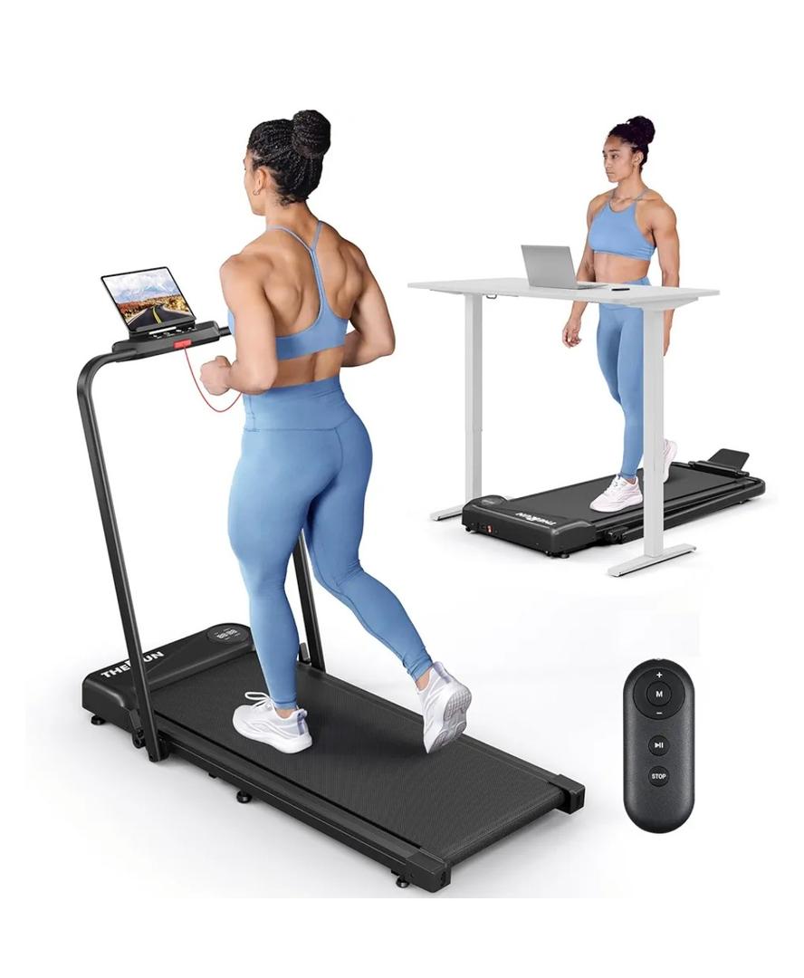 THERUN Walking Pad, 2 in 1 Foldable Treadmills for Home, 2.5HP Under Desk with Handle Bar, 16" Widened Running Belt, with Remote Control