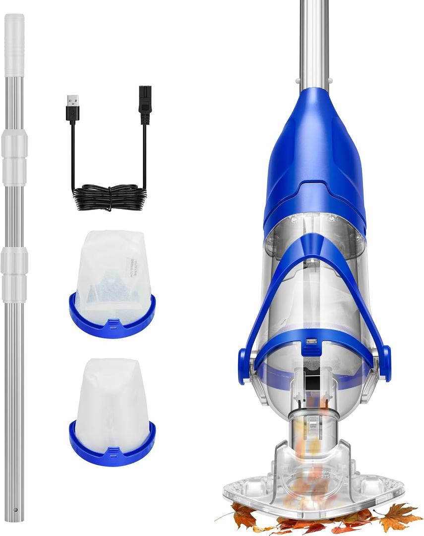 VIVOHOME Handheld Pool Vacuum 13.2 GPM Suction Cordless Pool Cleaner 20W Powerful Motor Long-Run 60min Battery, Adjustable Pole for Above Ground & In-Ground Pools, Spas - Blue