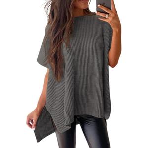 SHEWIN Womens Tops Crewneck Short Sleeve Sweater Causal Tunic Tops Lightweight Summer Sweaters for Women (Gray, M)