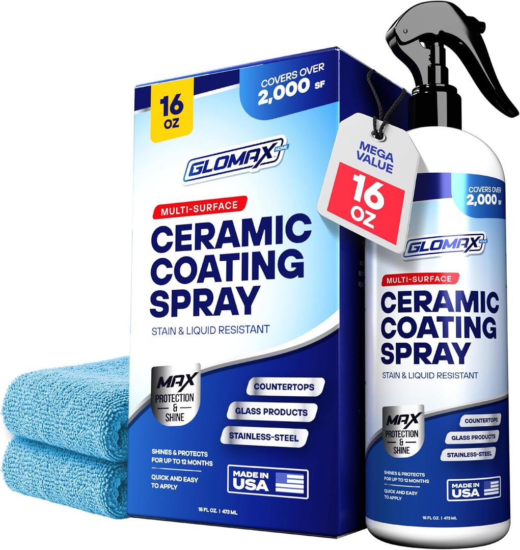 Home Ceramic Coating Spray Kit (16 oz) - Shine, Seal & Protect Stainless Steal, Glass, Kitchen & Bath Surfaces - Extremely Hydrophobic - Repels Stains & Grime - Includes 2 Micro Fiber Towels Home Ceramic Coating Spray Kit (16 oz) - Shine, Seal & Protect Stainless Steal, Glass, Kitchen & Bath Surfaces - Extremely Hydrophobic - Repels Stains & Grime - Includes 2 Micro Fiber Towels