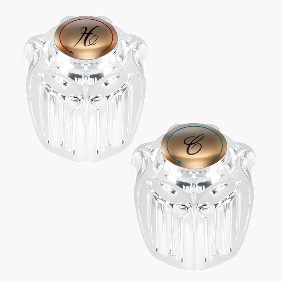 Transparent Crystal Shower Knob Replacement 2 Piece Dual Control Handles for Shower Tub and Sink Faucets Hot Cold Knobs Easy Install
