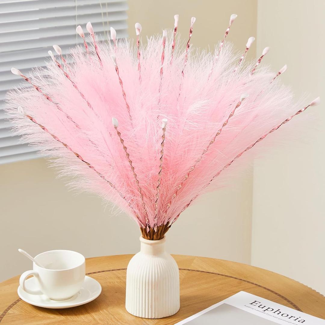 Alecono Pampas Grass 5 17.7in, Pink Artificial Pampas Grass Decor, Faux Reed for Party Centerpieces, Wedding Bouquets, Farmhouse Home Decor Vase Filler