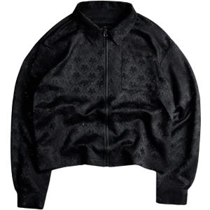 BEAUDRM Y2K Men's Floral Graphic Rhinestone Long Sleeve Zip Collar Jacket, XXL