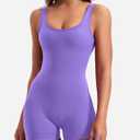 YEOREO One Piece Workout Jumpsuits for Women Backless Tummy Control Sleeveless Jumpsuits Lizvette V Back Scrunch Yoga Romper (Purple, L)