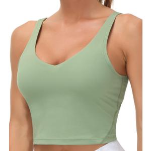 THE GYM PEOPLE Womens' Sports Bra Longline Wirefree Padded with Medium Support (Light Green)