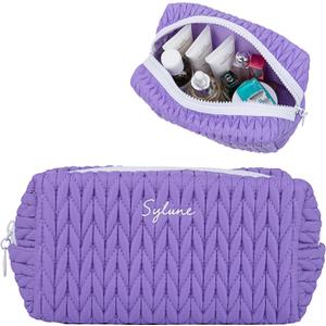 2 x Sylune Knitty Bag  Lavender Quilted Makeup Bag for Women, Lightweight Waterproof Cosmetic Organizer, Soft Nylon Travel Pouch, Elegant Gift Choice